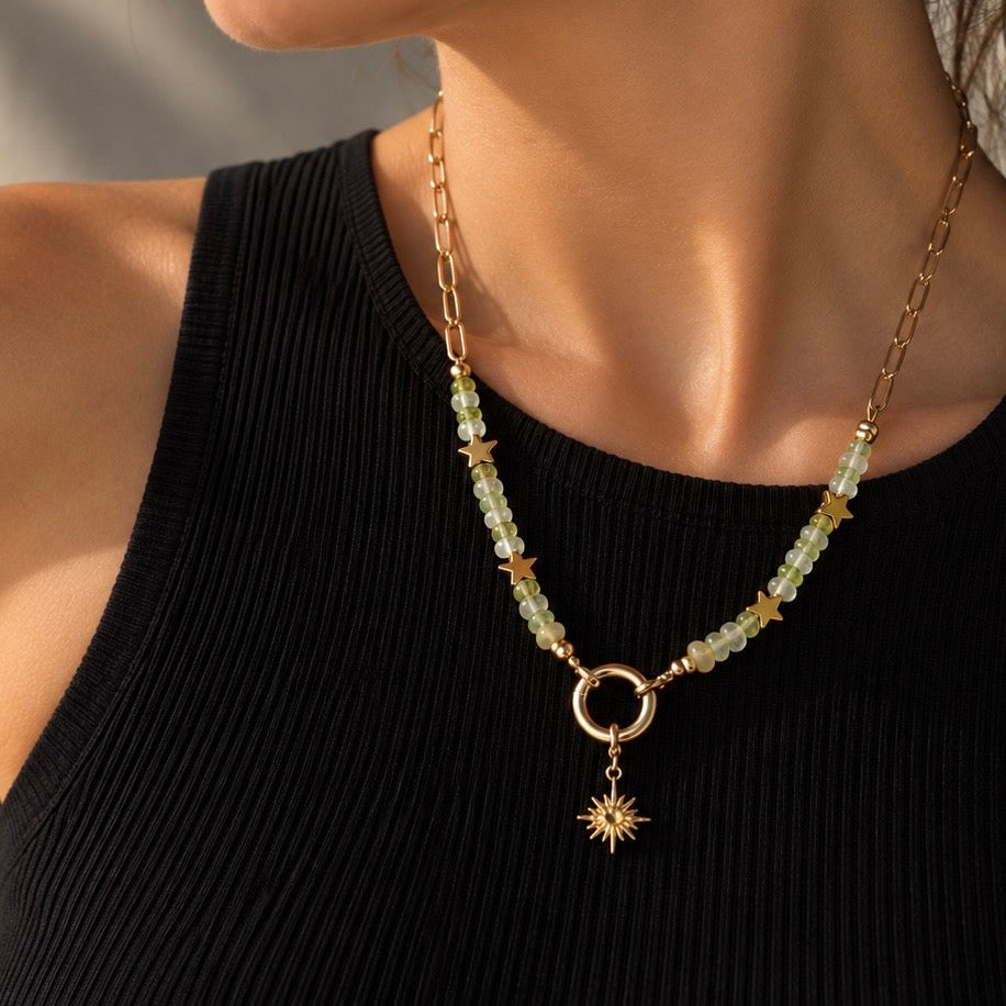 PERIDOT & LINEAR LINK NECKLACE | Gold